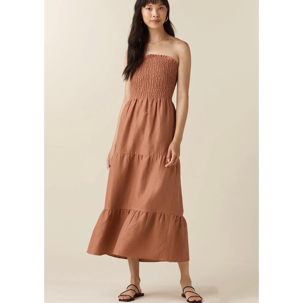 Women's Tan Smocked Maxi Dress - Picture 2 of 10